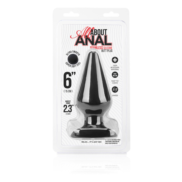 Большой черный плаг из силикона Seamless Silicone Butt Plug 6in_4
