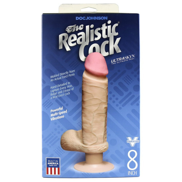 Вибромассажер реалистик 6 с мошонкой на присоске The Realistic® Cock UR3® Vibrating 6” - White_2