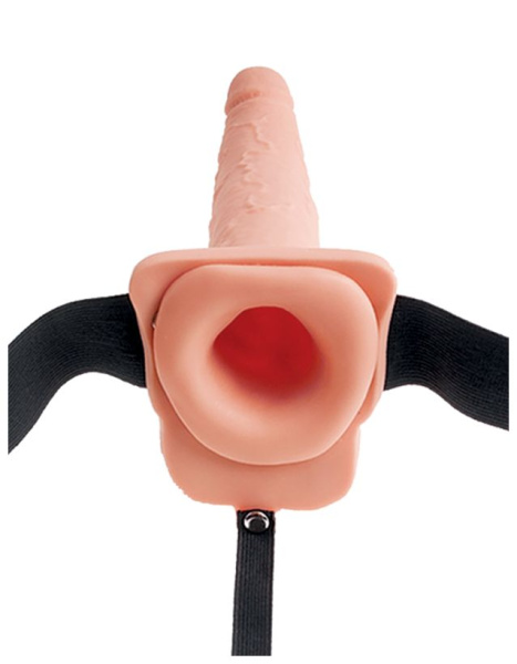 Полый страпон с функцией эякуляции Fetish Fantasy 7.5 Hollow Squirting Strap-On with Balls Flesh_3