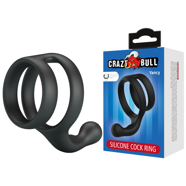 Эрекционное кольцо двойное из силикона растягивающееся черное CRAZY BULL BI-210231_2