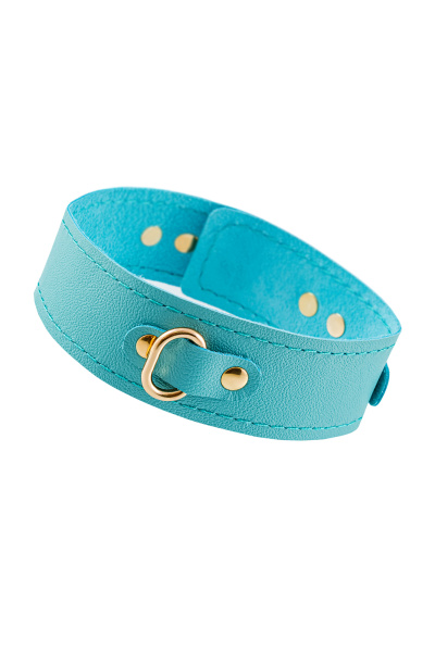 Ошейник Pecado BDSM, однослойный с прошивкой,  натуральная кожа, голубой_2