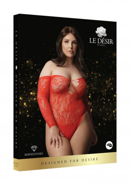 Боди Wonder Rhinestone Bodysuit Plus size (красный) со стразами._1
