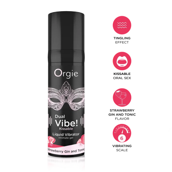 Съедобный гель с вибрацией Orgie DUAL VIBE! со вкусом коктейля STRAWBERRY GIN AND TONIC 15мл_4