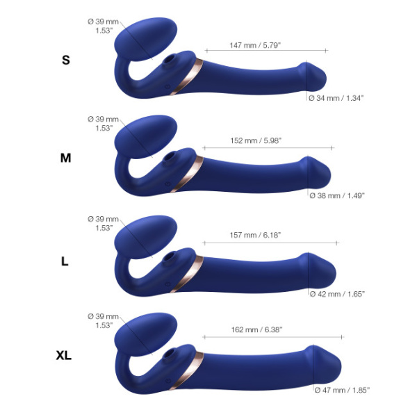 Гибкий страпон Strap-on-me MULTI ORGASM с имитацией оральных ласк и вибрацией, синий, M_3