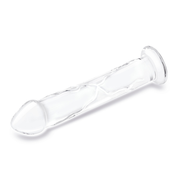Рельефный большой стимулятор из стекла 12 in Glass Dildo With Veins & Flat Base_4