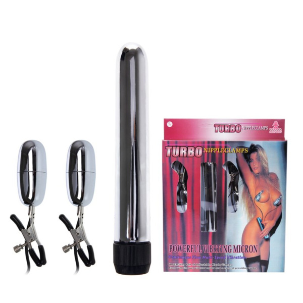 Набор Turbo NippleClamps вибромассажер, зажимы на соски с виброяйцами_1