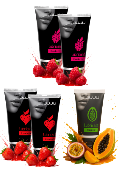 Сет съедобных лубрикантов JUJU: клубника х2, малина х2, тропические фрукты, 50ml 790JU_1