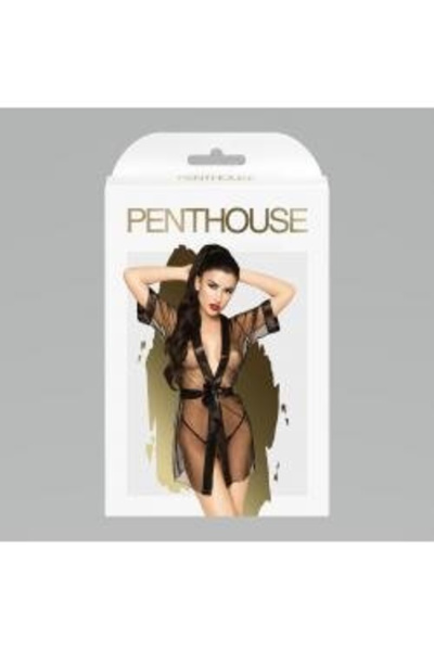Соблазнительный плупрозрачный халат Penthouse "Midnight mirage" black (S-L)._1