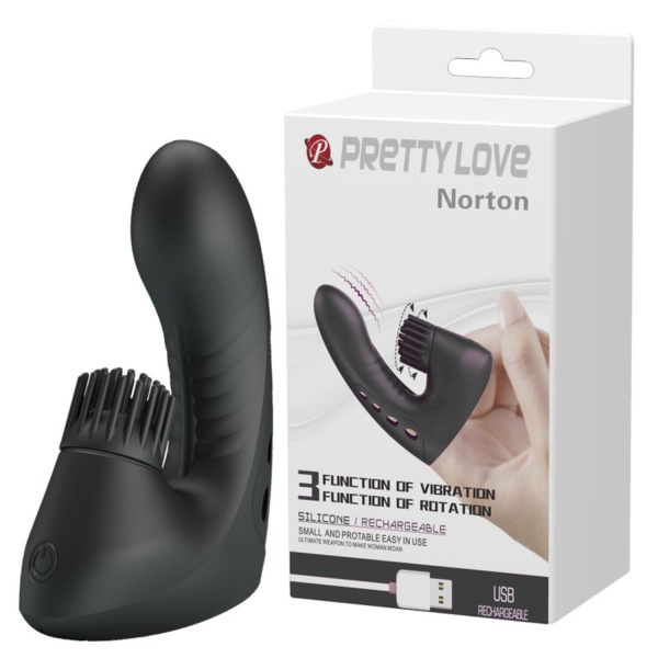 Вибронасадка на палец PrettyLove Norton с крутящейся клиторальной щеточкой_1