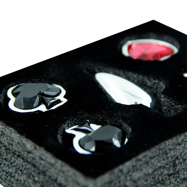 Набор из серебряной анальной пробки и четырех кристаллов в форме мастей (Small)_3