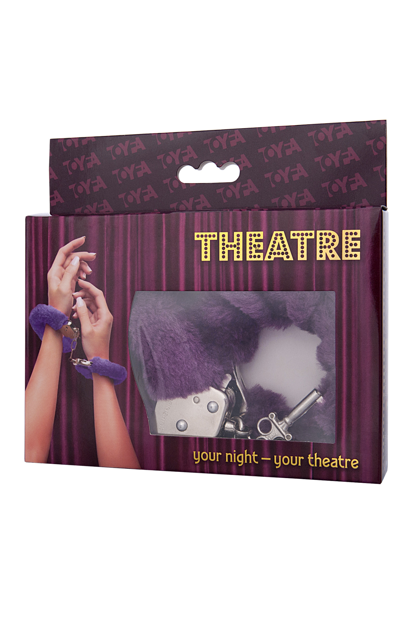 Наручники TOYFA Theatre, меховые, фиолетовые, 28 см._3