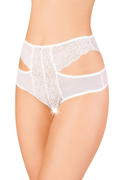 Эротические трусики Erolanta Lingerie Collection с высокой посадкой, с ажурными вырезами белые (50-5_1