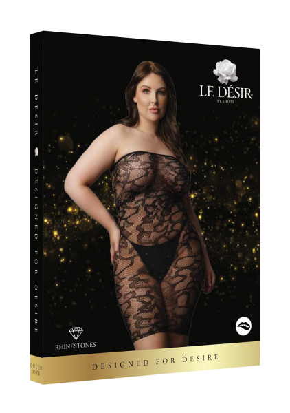 Мини платье без бретелек Star Rhinestone Plus size (черное) со стразами_1