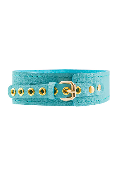 Ошейник Pecado BDSM, однослойный с прошивкой,  натуральная кожа, голубой_4