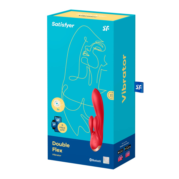 Вибратор-кролик Satisfyer Double Flex с двумя клиторальными отростками, красный_1