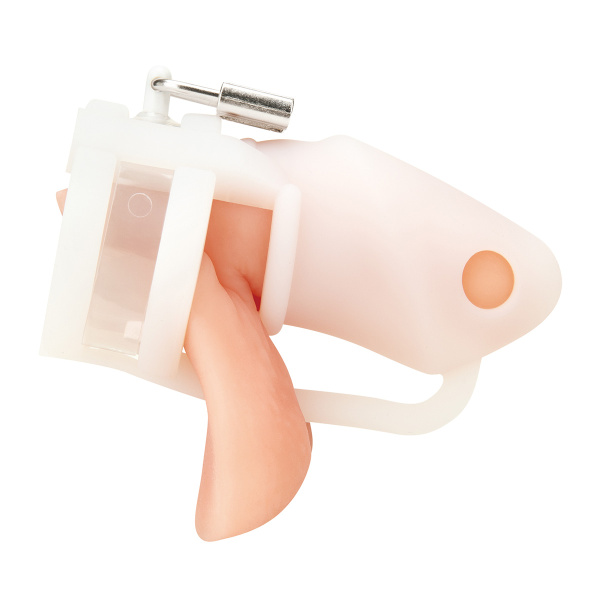 Клетка для пениса белая Silicone Small 2 in Cock Cage With Ball Divider_4