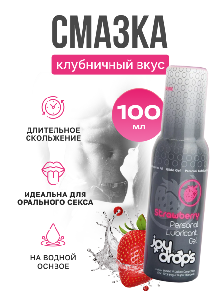Смазка со вкусом клубники на водной основе Joydrops Strawberry, 100 мл_4