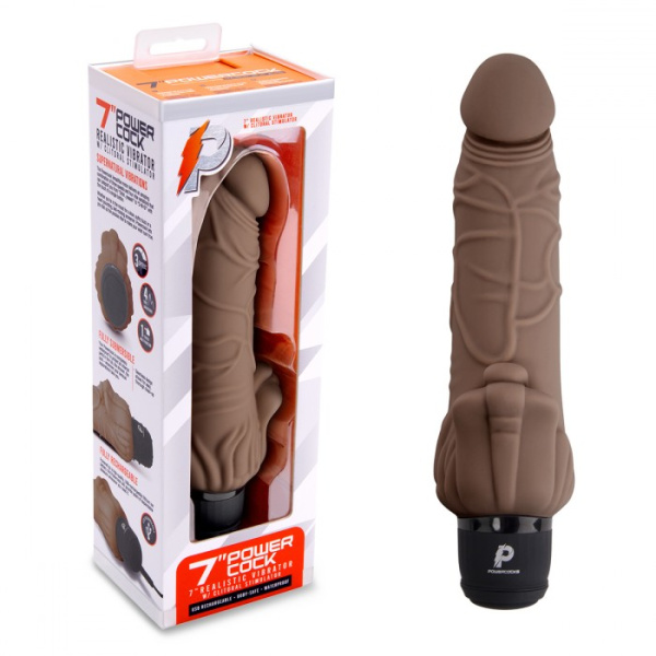 Реалистичный коричневый вибратор с клиторальным стимулятором 7" Realistic Vibrator_1