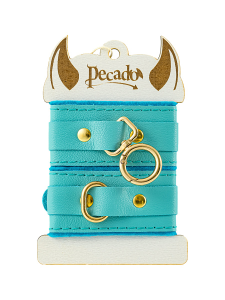 Наручники-браслеты Pecado BDSM, «МИНИ», двуслойный, оригинальная сцепка, натуральная кожа, голубой_5