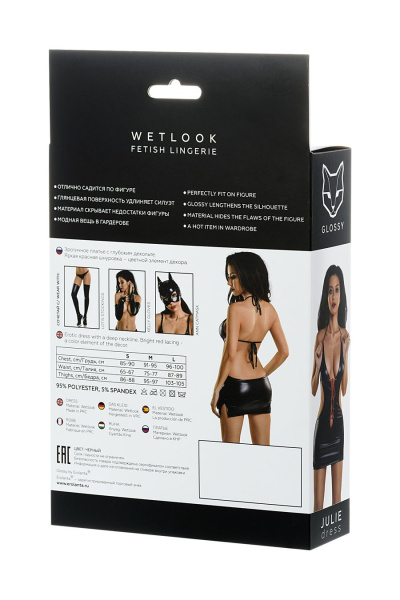 Платье Glossy из материала Wetlook с красной шнуровкой, черный, S_1