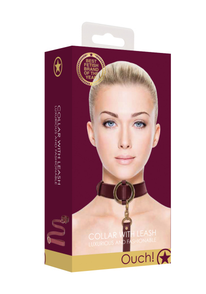 Ошейник с поводком Ouch Ouch! - Collar With Leash - Burgundy_1