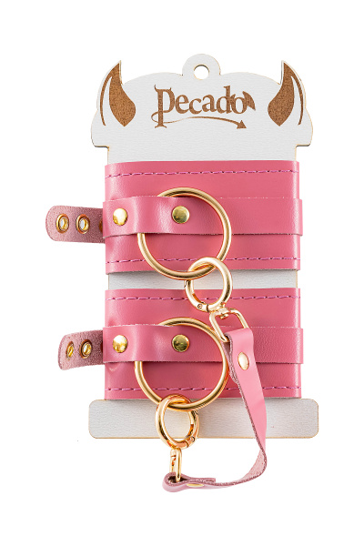Оковы Pecado BDSM, прямоугольные, однослойные, натуральная кожа, розовый_6