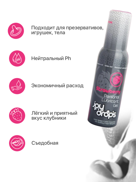 Смазка со вкусом клубники на водной основе Joydrops Strawberry, 100 мл_2