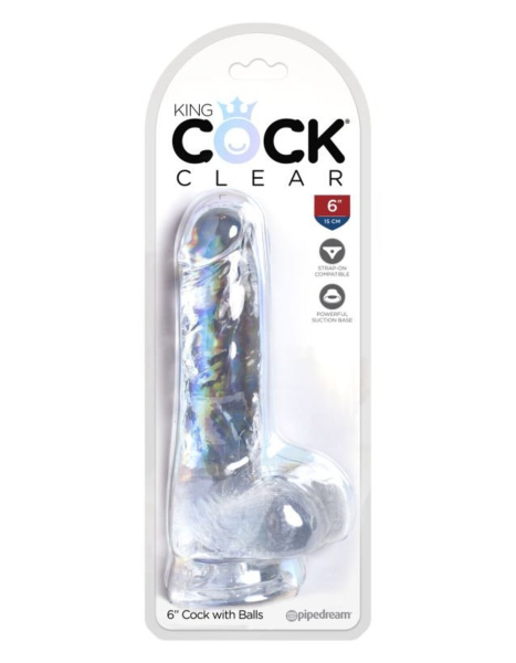 King Cock Clear 6 Cock with Balls Прозрачный фаллоимитатор с мошонкой на присоске_1