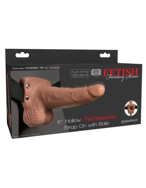Перезаряжаемый вибрострапон Fetish Fantasy 6 Hollow Rechargeable Strap-On Tan_1