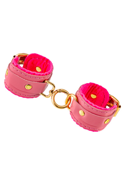 Наручники-браслеты Pecado BDSM, «МИНИ» двуслойный, оригинальная сцепка, натуральная кожа, розовый_2