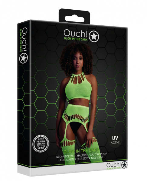 Топ в комплекте с чулками и трусиками Two Piece with Crop Top and Stockings - Green - XS/XL_1