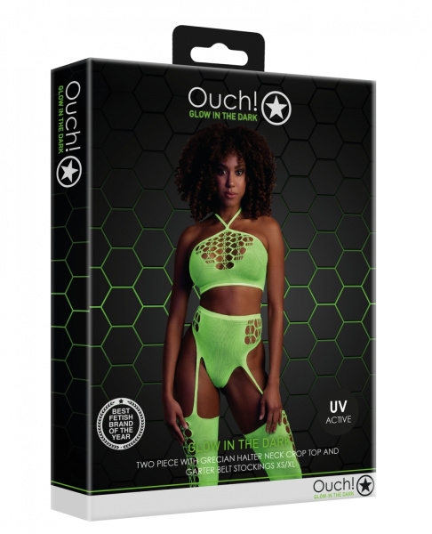 Топ в комплекте с чулками и трусиками Two Piece with Crop Top and Stockings - Green - XS/XL_1