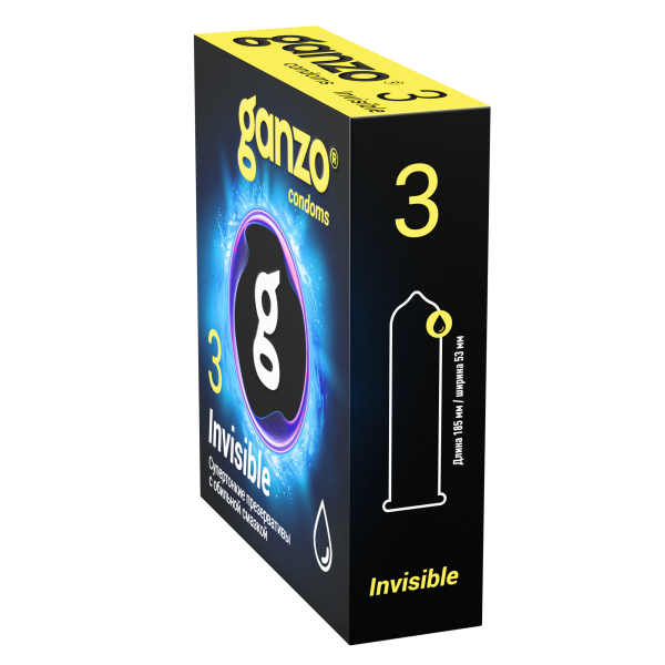 Презервативы Ganzo Invisible, супертонкие, с доп. смазкой, латекс, 18 см, 3 шт._1