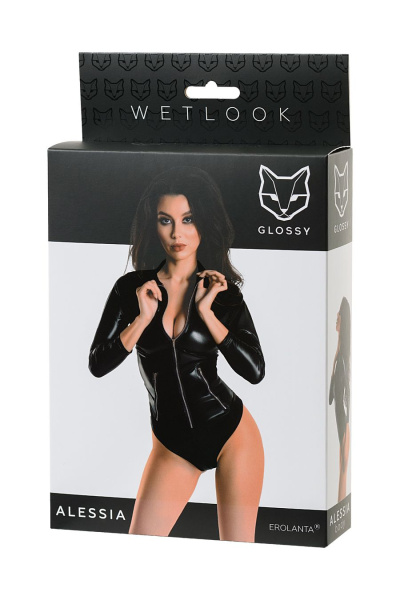 Боди Glossy Alessia из материала Wetlook на молнии, черный, S_2